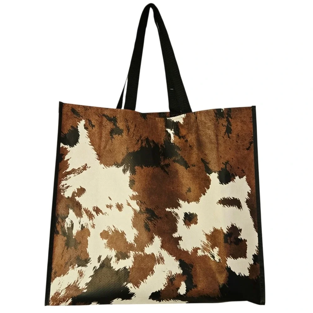 Cow Cowhide Print Western Design Black Brown Shopping Gift Tote Bag TJMaxx